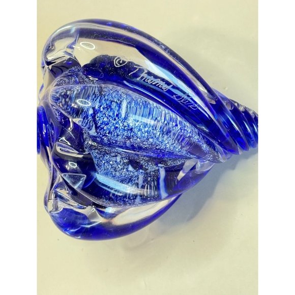 Cobalt Blue Shimmering Silver Art Glass Shell Figure Paper Weight Thames Glass - Picture 10 of 12